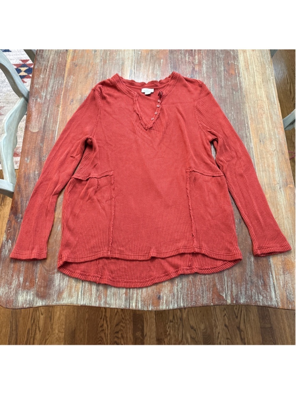 Sundance Rust Red Waffle Knit Henley Tunic Large